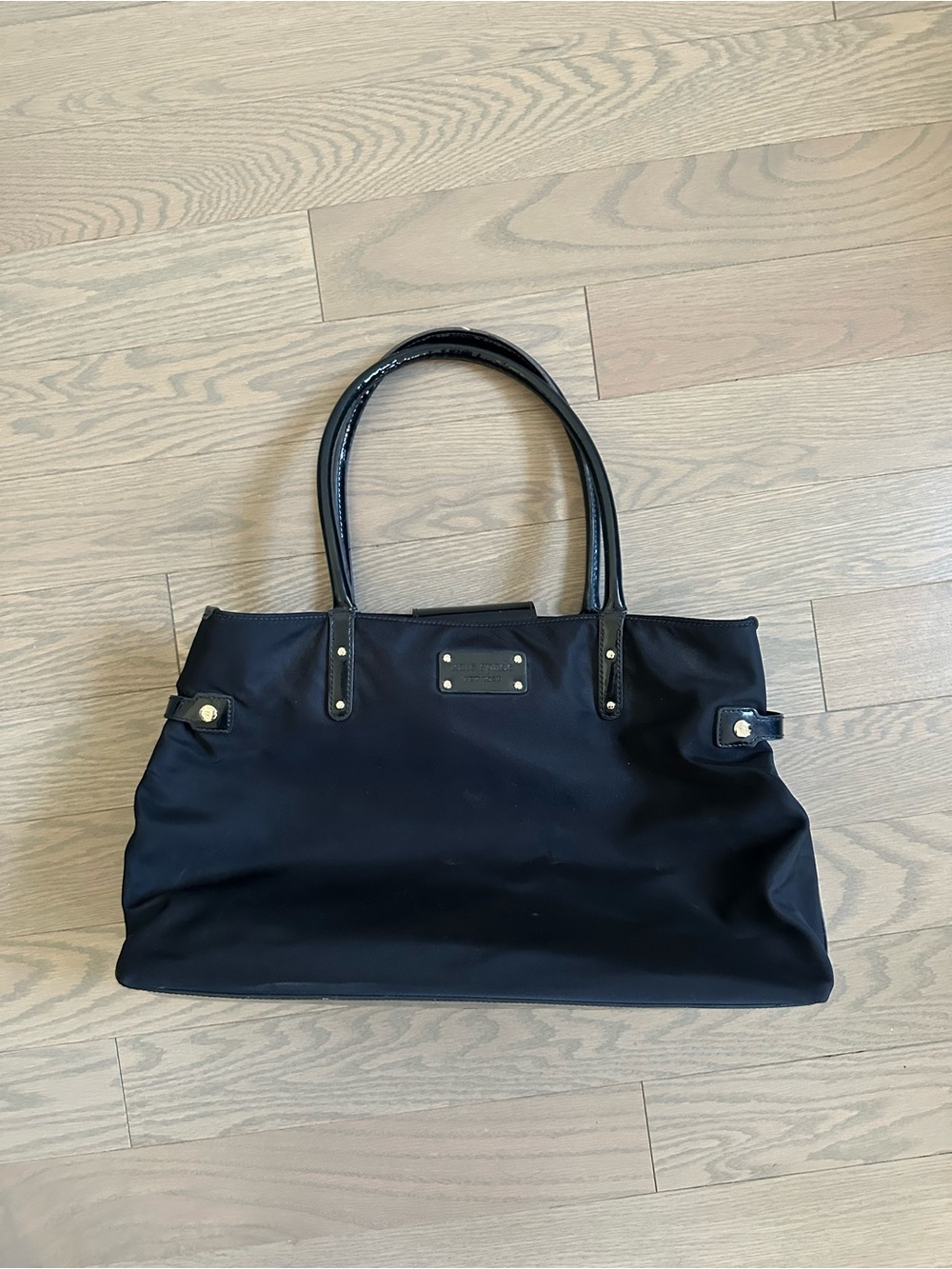 kate spade Black Nylon and Patent Leather Tote with Gold Hardware